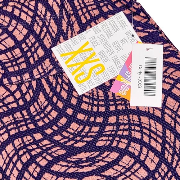 LuLaRoe Carly Dress XXS Wave Geo Purple Pink Jacquard High Low A-Line Swing - Picture 2 of 9